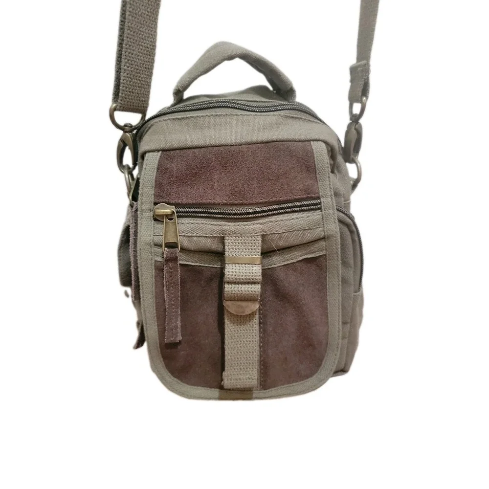 Rothco Leather Canvas Multi pocket Green & Brown Mens Travel Messenger Bag